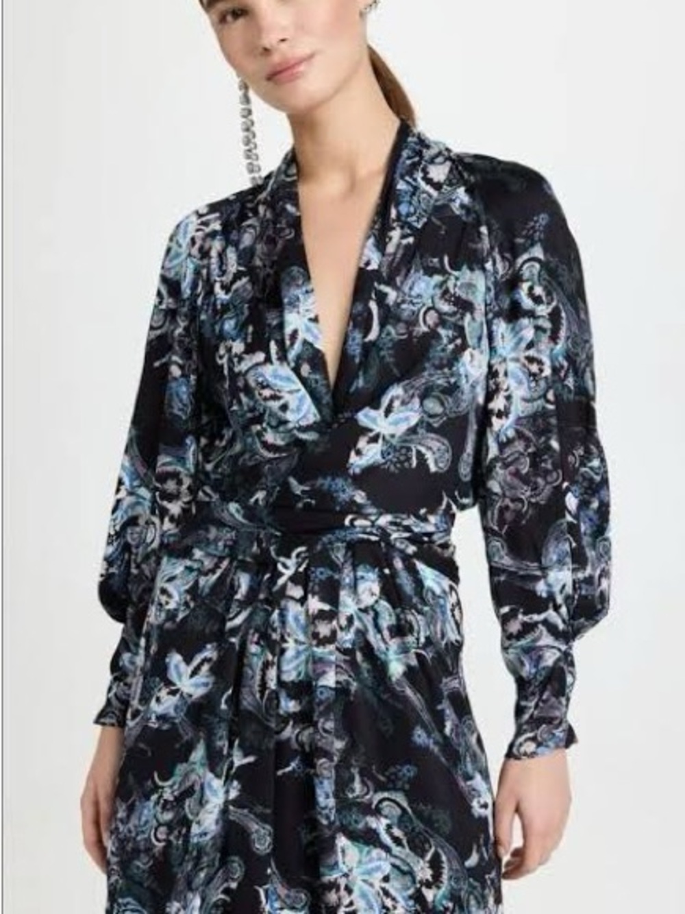IRO Camolla Wrap Effect Black Dress with Blue and White Paisley Print  size 38